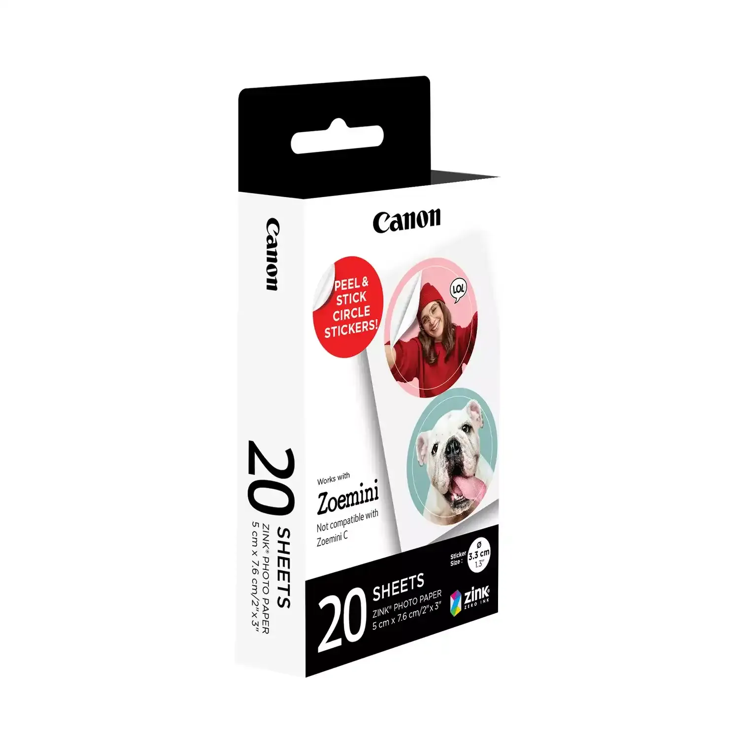 Pack d'autocollants ronds prédécoupés 33 mm Canon ZINK